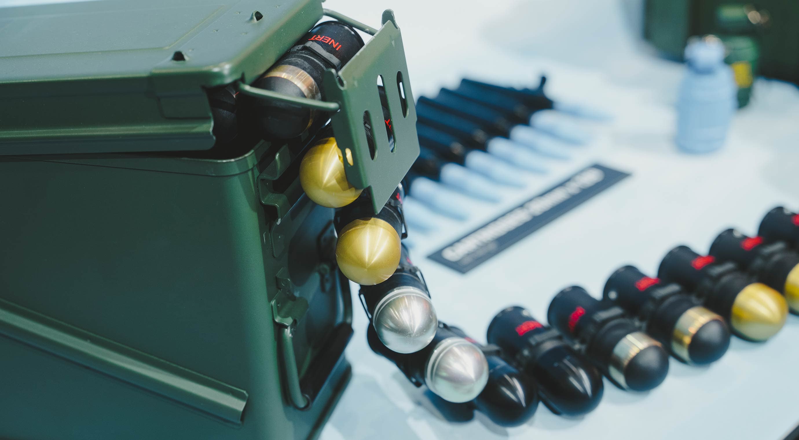 Close-up of an ammunition box and ammunition